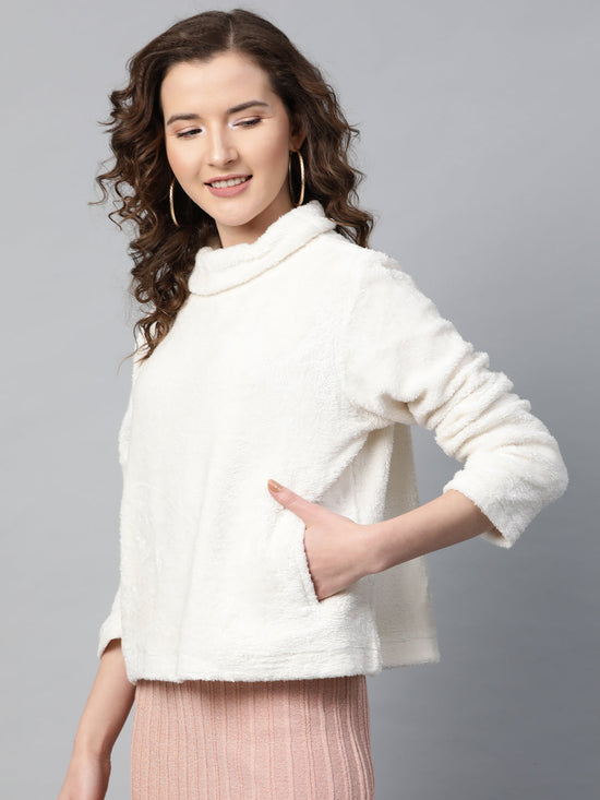 White High Neck Faux Fur Sweatshirt