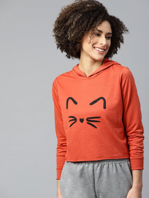 Rust Kitty Face Crop Hoodie Sweatshirt