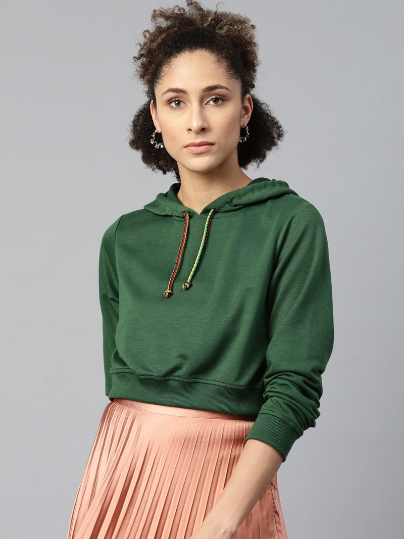 Green Crop Hoodie Basic Sweatshirt