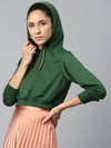 Green Crop Hoodie Basic Sweatshirt