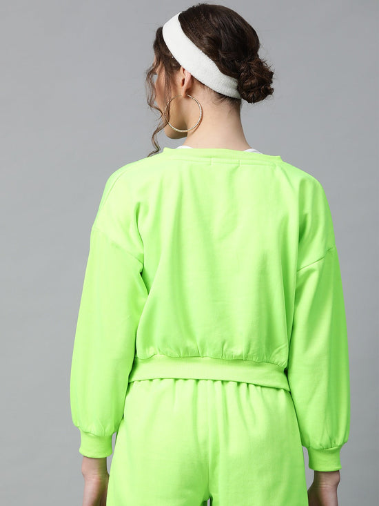 Neon Green V-Neck Crop Sweatshirt