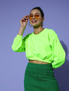 Women Neon Green V-Neck Crop Sweatshirt