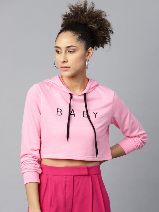 Pink Baby-Print Crop Boxy Hoodie