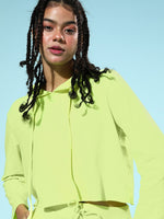 Neon Green Drawstring Crop Hoodie