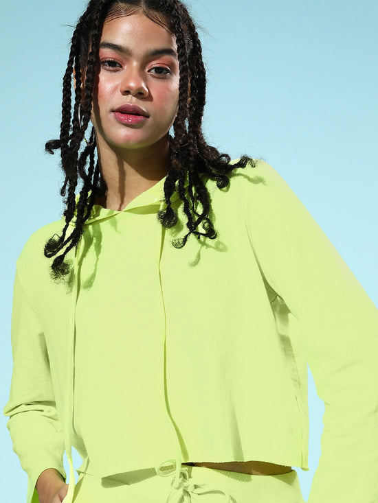 Neon Green Drawstring Crop Hoodie