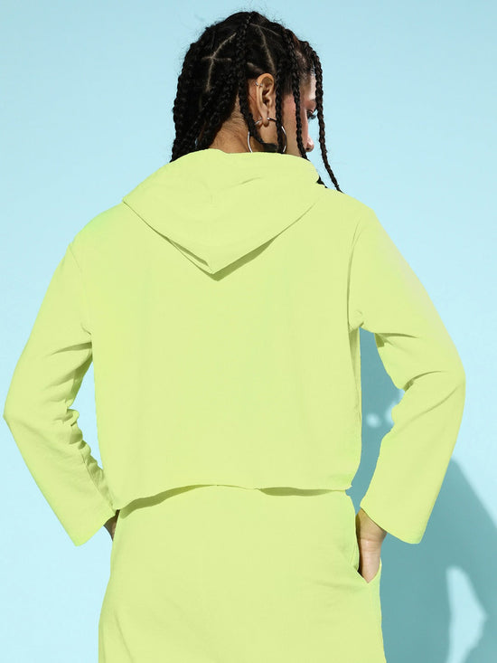 Neon Green Drawstring Crop Hoodie