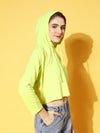 Women Neon Green Drawstring Crop Hoodie