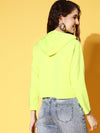 Women Neon Green Drawstring Crop Hoodie