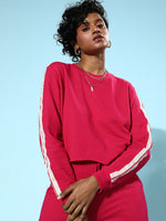 Fuchsia Double Tape Boxy Crop Sweatshirt