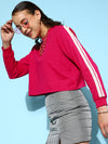 Women Fuchsia Double Tape Boxy Crop Sweatshirt