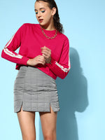 Women Fuchsia Double Tape Boxy Crop Sweatshirt