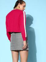 Women Fuchsia Double Tape Boxy Crop Sweatshirt