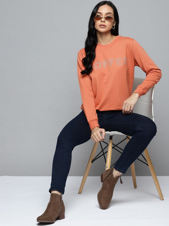 Coral COFFEE Studded Terry Sweatshirt