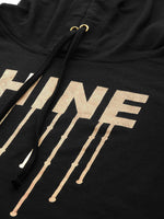 Black SHINE Foil Print Terry Crop Hoddie