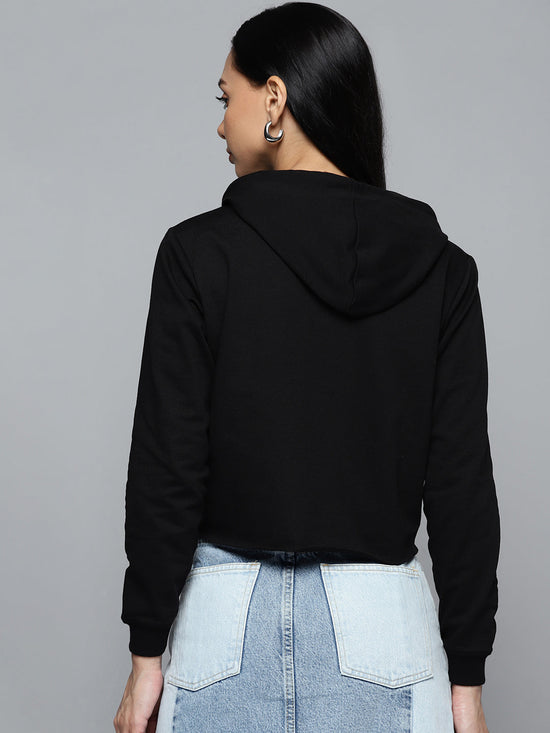 Black SHINE Foil Print Terry Crop Hoddie