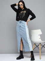 Black SHINE Foil Print Terry Crop Hoddie