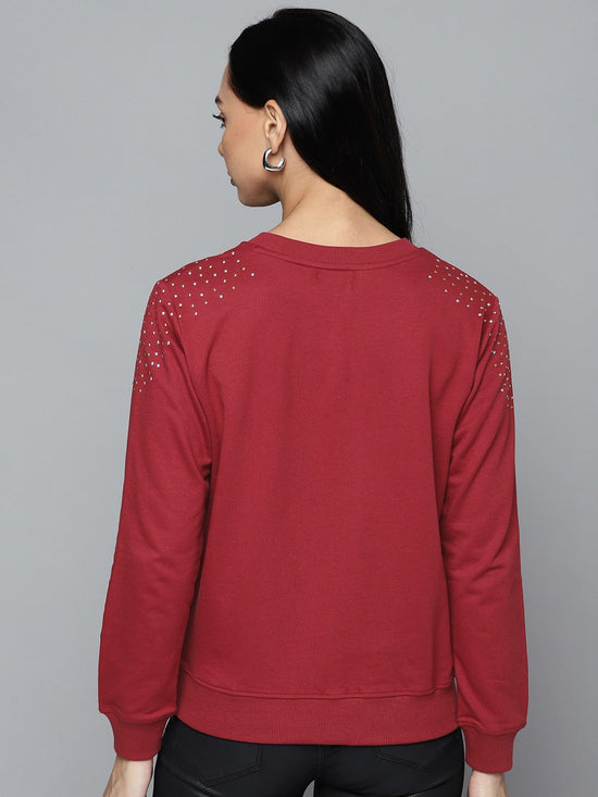 Maroon Shoulder Studded Terry Sweatshirt