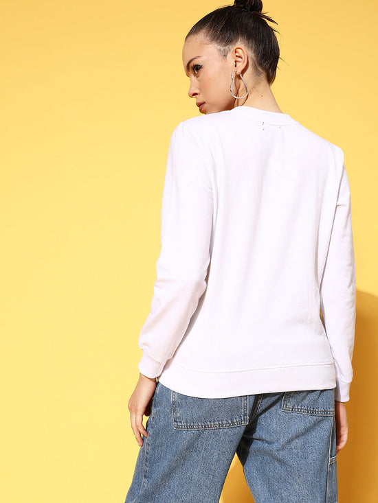 Women White Border Print Sweatshirt