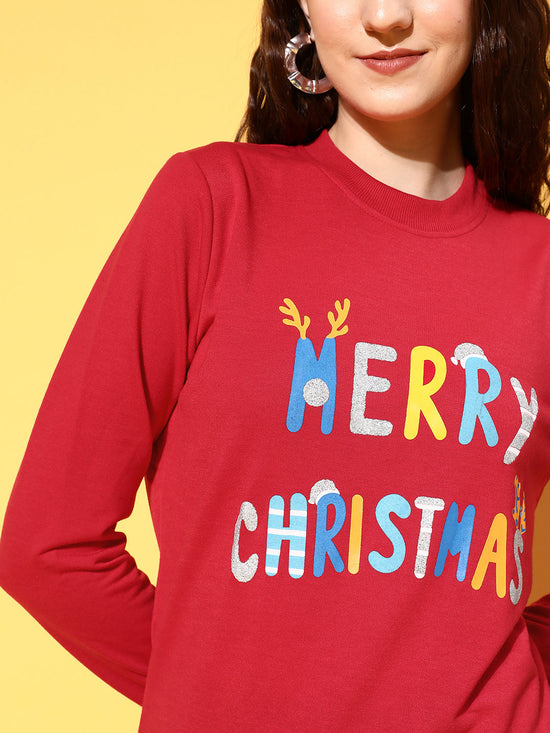 Women Red Terry MERRY CHRISTMAS Sweatshirt