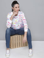 White Terry Multicolor Strokes Print Sweatshirt