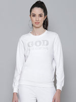 White Velour Studded GOD Sweatshirt