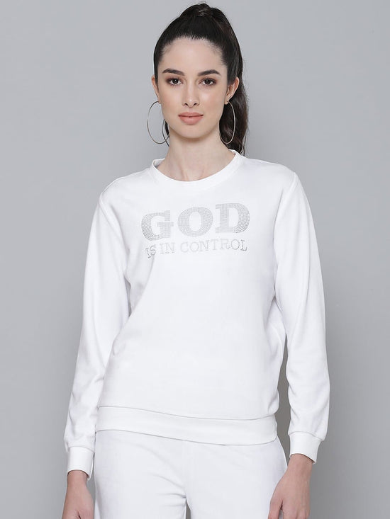 White Velour Studded GOD Sweatshirt