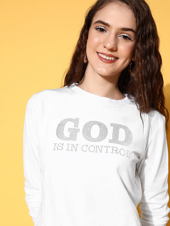 Women White Velour Studded GOD Sweatshirt