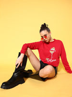 Women Red Terry BELIEVE Sweatshirt