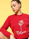 Women Red Terry BELIEVE Sweatshirt