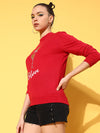 Women Red Terry BELIEVE Sweatshirt