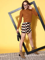 Women Brown Cableknit Full Sleeves Sweater