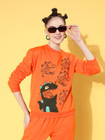 Women Orange Fleece Dragon Sweatshirt