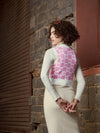 Women Pink Floral Round Neck Sleeveless Sweater
