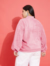Women Pink Fleece Fur Pearl Detail Sweatshirt