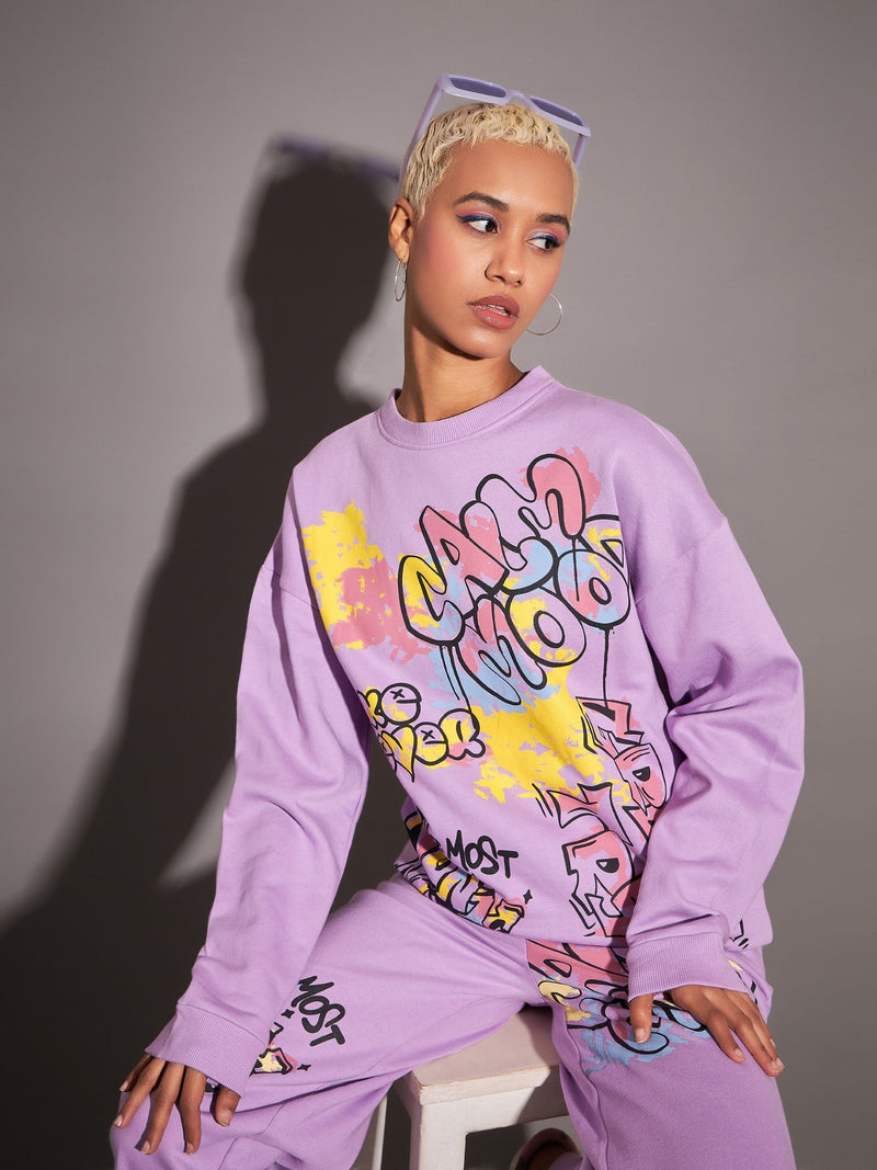 Women Lavender Calm Mood Oversized Sweatshirt