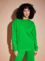 Women Green Fleece Oversized Sweatshirt