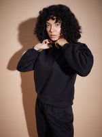 Women Black Premium Fleece Oversized Sweatshirt