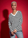 Women Black & White Striped Sweater