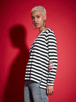 Women Black & White Striped Sweater