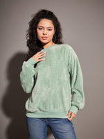 Women Sea Green Fur Pearl Sweatshirt