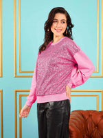 Women Pink Sequin Oversized Sweatshirt