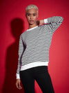 Women Black & White Striped Fleece Sweatshirt
