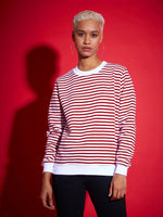 Women Red & White Striped Fleece Sweatshirt