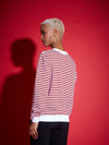 Women Red & White Striped Fleece Sweatshirt