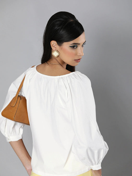 White Embroidered Collar Top