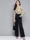 Yellow Floral Tie Knot Crop Shirt Top