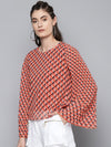 Orange Geo Print Pleated Top