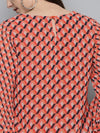 Orange Geo Print Pleated Top