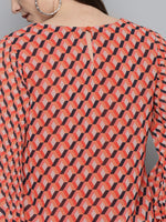 Orange Geo Print Pleated Top