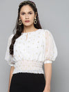 White Lurex Smocked Waist Top